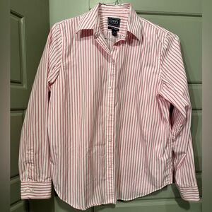 Chaps Classics Pink & White Striped Button Down Shirt L No Iron Cotton